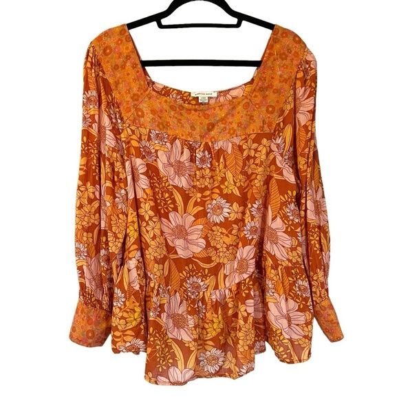 American Eagle Outfitters Orange Pink Floral Lightweight Flowy Boho Top - Picture 1 of 6